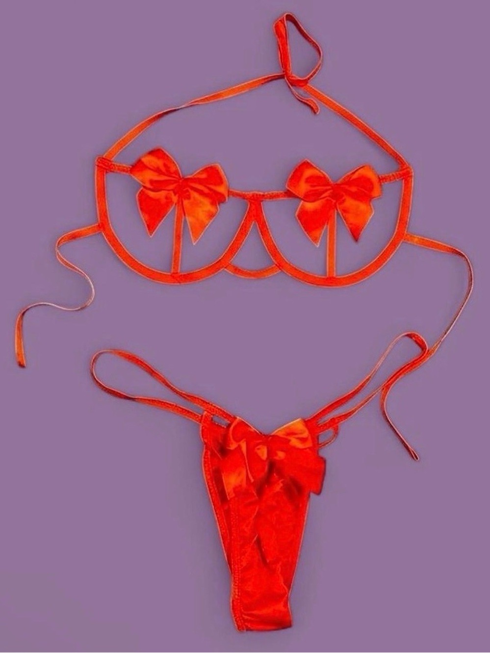 Vibrant Red Bow Lingerie Set